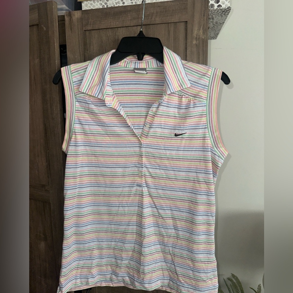 Nike Pink and Green Polo Top Sleeveless Buttoned